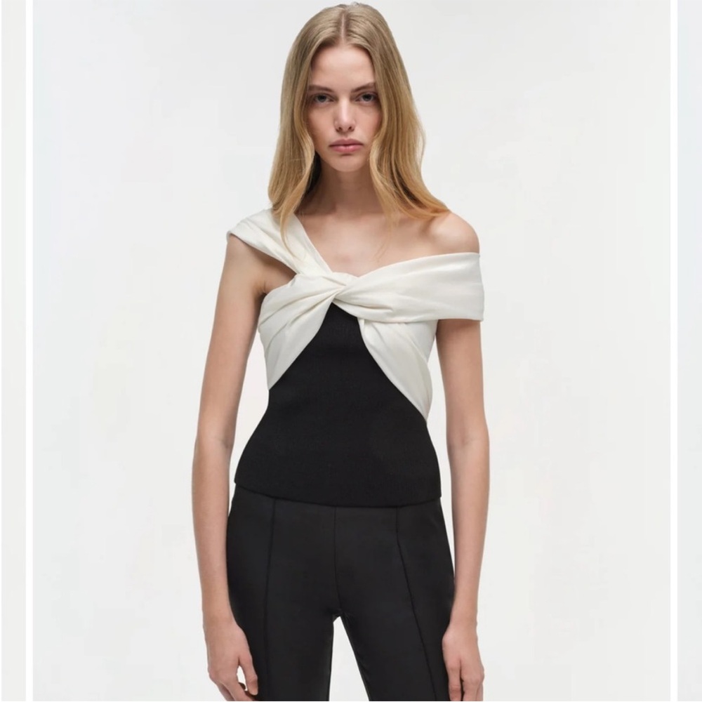 Chic Off-Shoulder Black and White Blouse